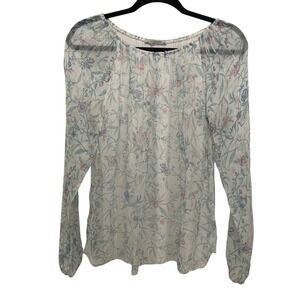 Viola Borghi Blouse‎ Women S White Floral Long Sleeve Made in Italy Scoop Neck